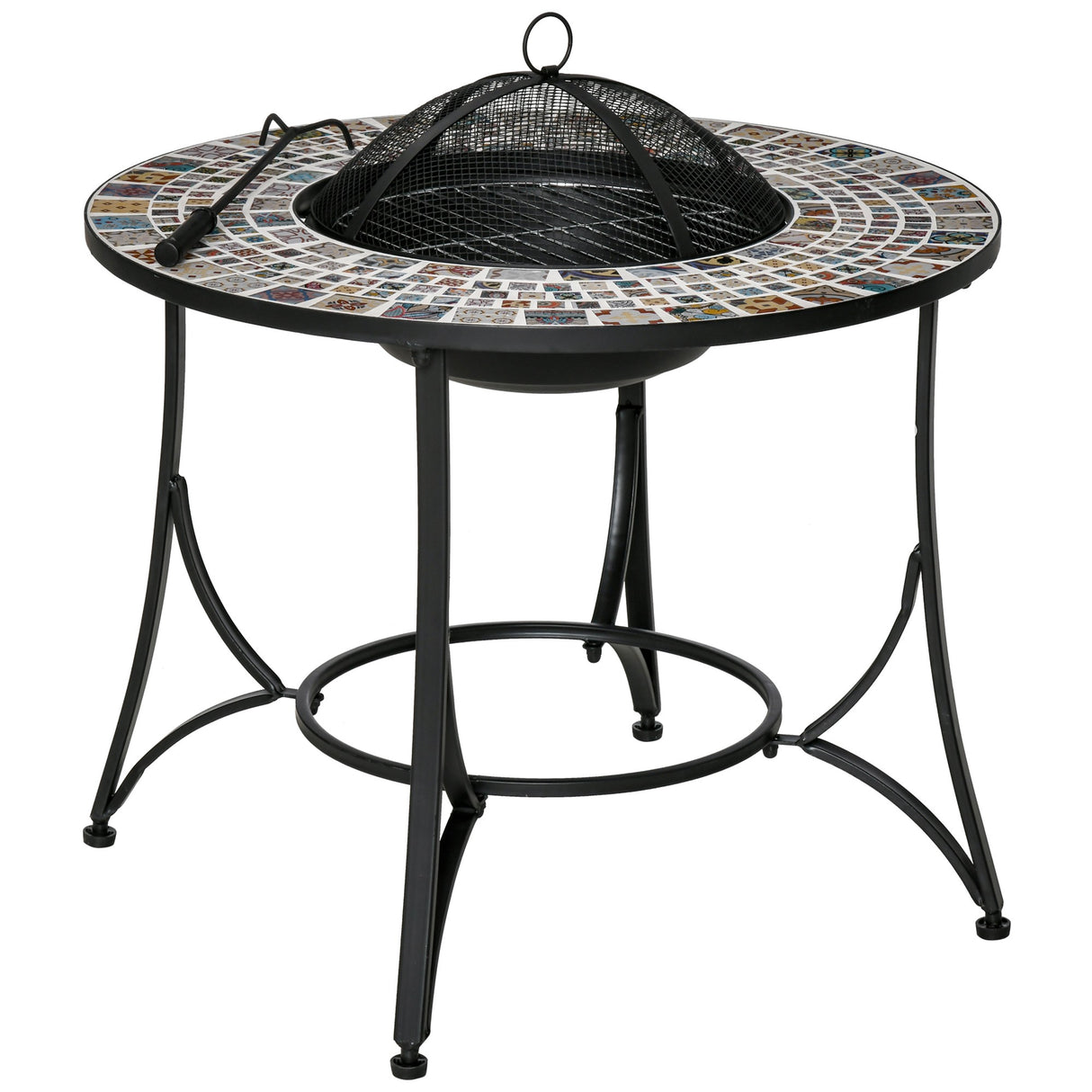 easycomfort braciere da esterno 3 in 1 con tavolino griglia per barbecue e attizzatoio metallo e ceramica 75x75x60cm