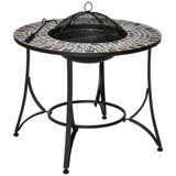easycomfort braciere da esterno 3 in 1 con tavolino griglia per barbecue e attizzatoio metallo e ceramica 75x75x60cm