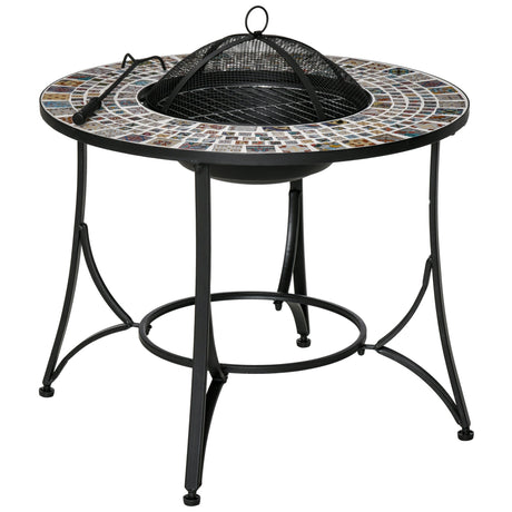 easycomfort braciere da esterno 3 in 1 con tavolino griglia per barbecue e attizzatoio metallo e ceramica 75x75x60cm