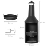 easycomfort braciere da giardino in metallo con camino porta legna e attizzatoio 44.5x133cm nero