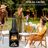 easycomfort braciere da giardino in metallo con camino porta legna e attizzatoio 44.5x133cm nero