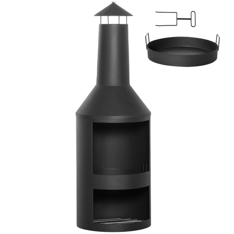 easycomfort braciere da giardino in metallo con camino porta legna e attizzatoio 44.5x133cm nero