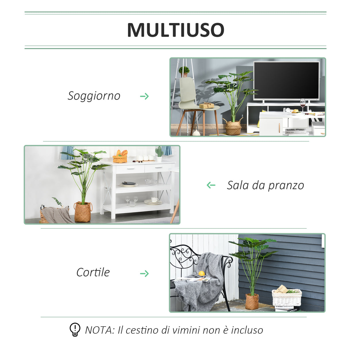 easycomfort easycomfort monstera artificiale 13 foglie e vaso alta 85cm per interno ed esterno