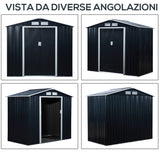 easycomfort casetta da giardino porta utensili in lamiera con porte scorrevoli 213x130x185cm grigio scuro