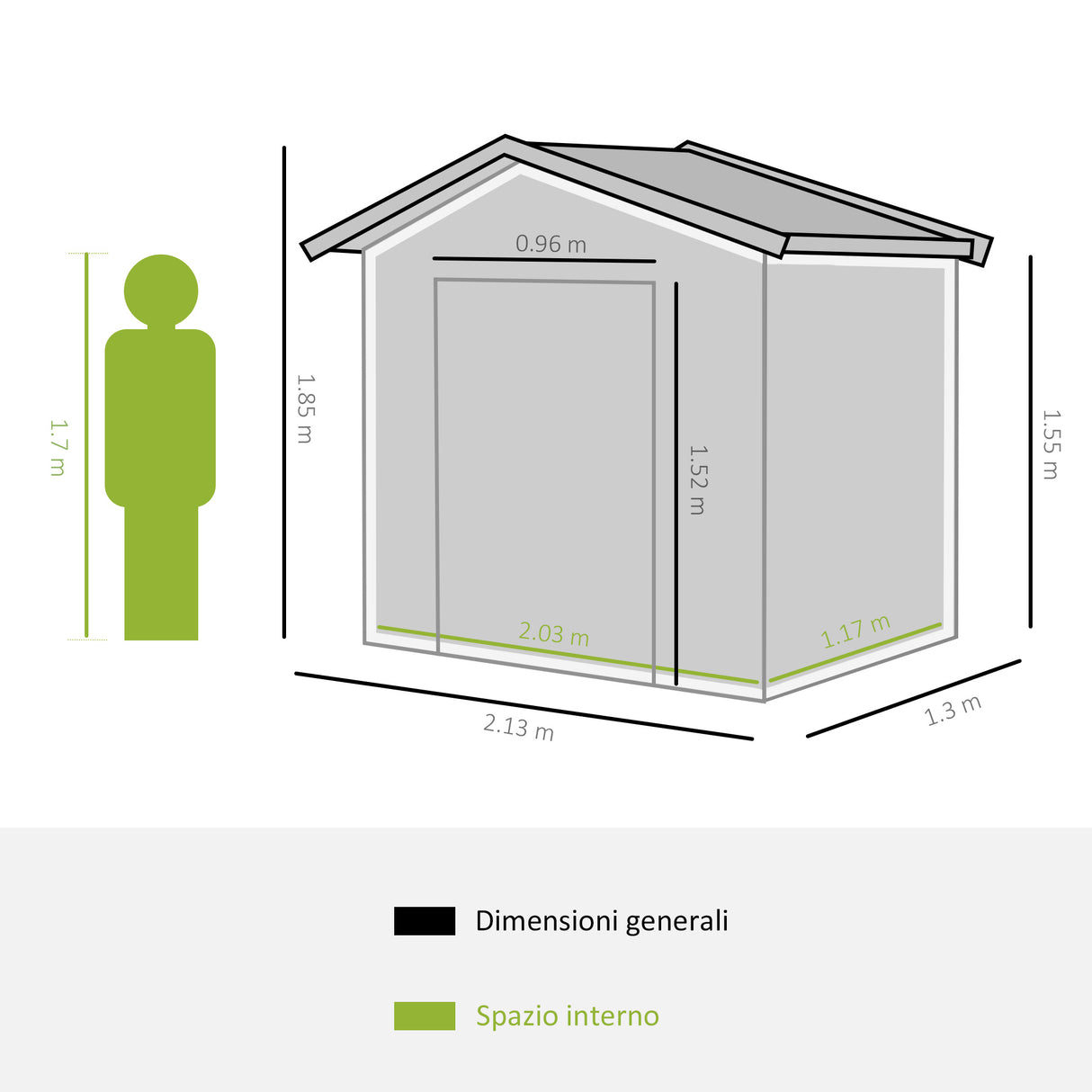 easycomfort easycomfort casetta da giardino porta utensili in lamiera con porte scorrevoli 213x130x185cm verde