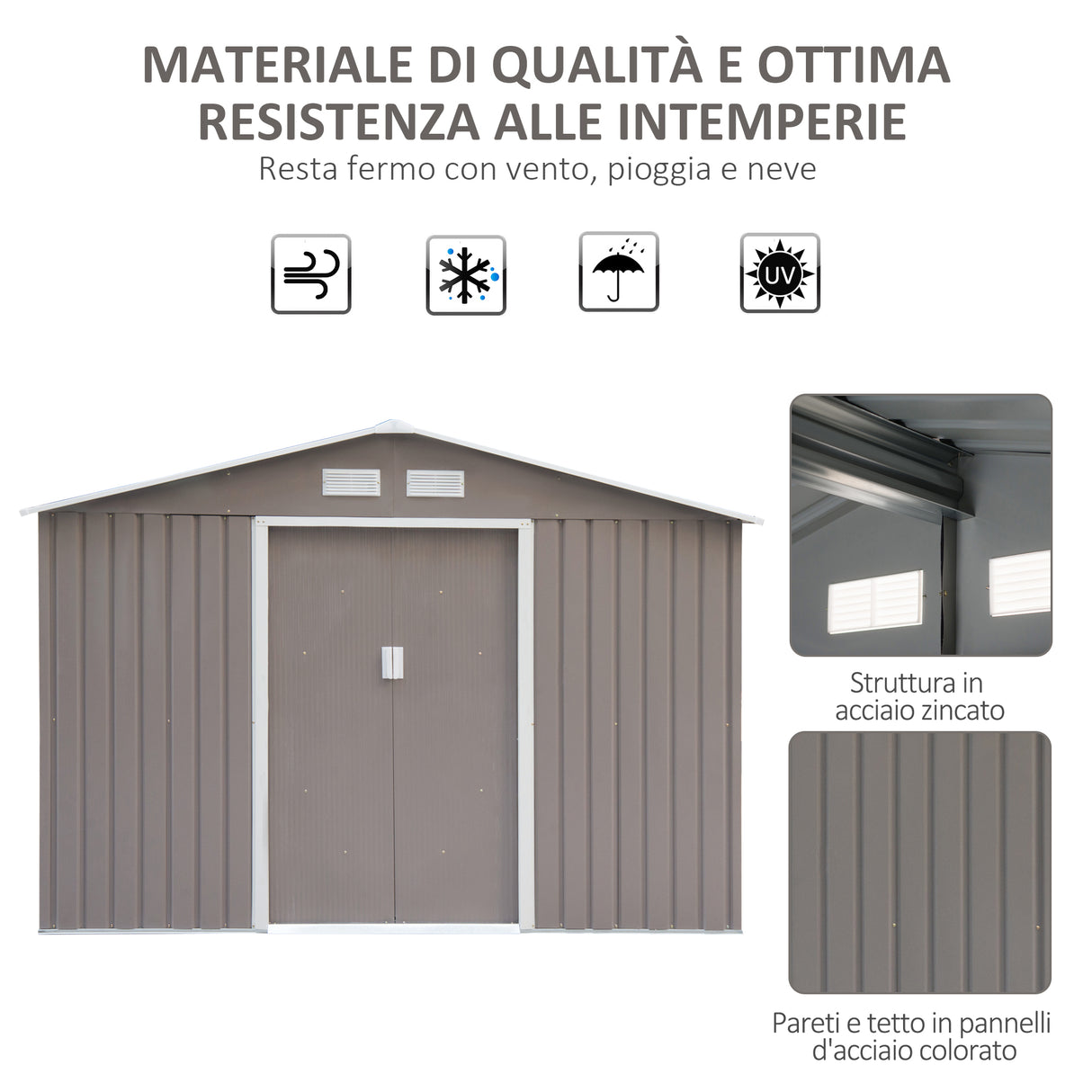 easycomfort casetta porta attrezzi capanno da giardino in acciaio zincato grigio 277 x 191 x 192 cm