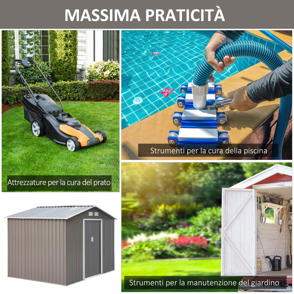 easycomfort casetta porta attrezzi capanno da giardino in acciaio zincato grigio 277 x 191 x 192 cm