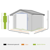 easycomfort casetta da giardino con 2 porte scorrevoli e 4 prese d aria in acciaio e pp 340x386x200cm verde
