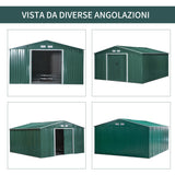 easycomfort casetta da giardino con 2 porte scorrevoli e 4 prese d aria in acciaio e pp 340x386x200cm verde
