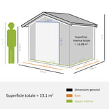 easycomfort easycomfort casetta da giardino con base e doppie porte scorrevoli capanno da giardino in acciaio 340x386x200cm grigio
