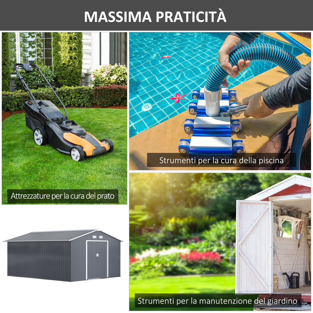 easycomfort easycomfort casetta da giardino con base e doppie porte scorrevoli capanno da giardino in acciaio 340x386x200cm grigio