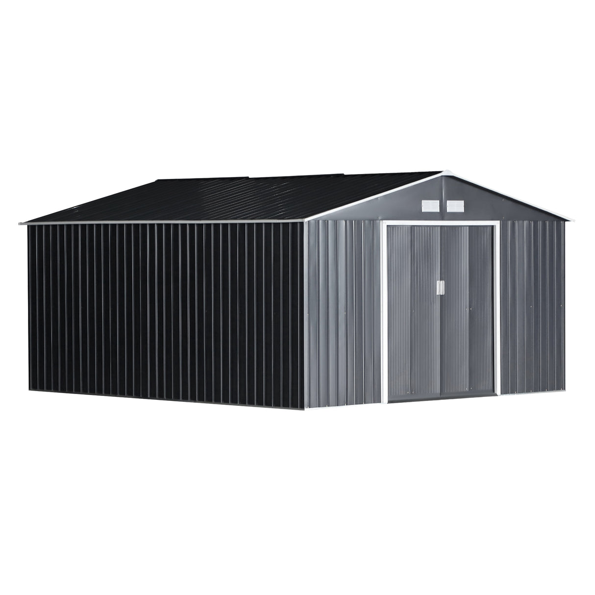 easycomfort easycomfort casetta da giardino con base e doppie porte scorrevoli capanno da giardino in acciaio 340x386x200cm grigio