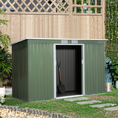 easycomfort casetta da giardino porta utensili in lamiera di acciaio con porte scorrevoli 280x130x172cm verde chiaro