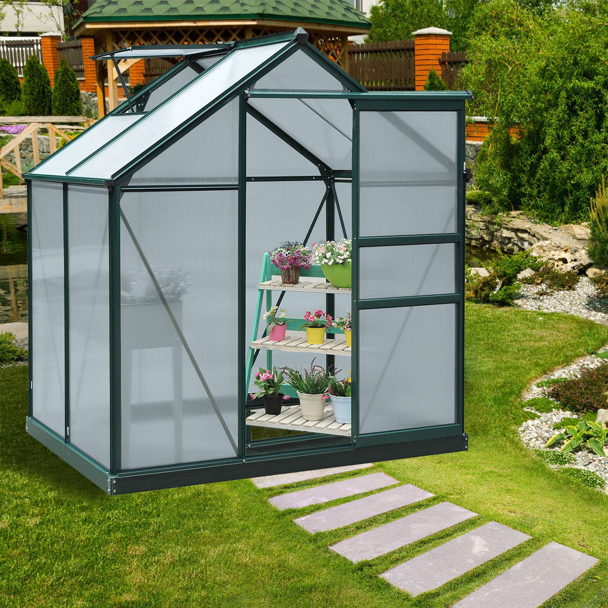easycomfort serra da giardino in policarbonato anti uv con finestra e porta scorrevole 190x132x201cm
