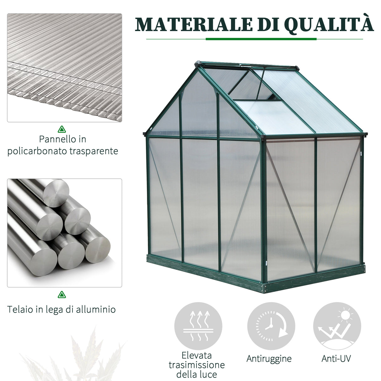 easycomfort serra da giardino in policarbonato anti uv con finestra e porta scorrevole 190x132x201cm