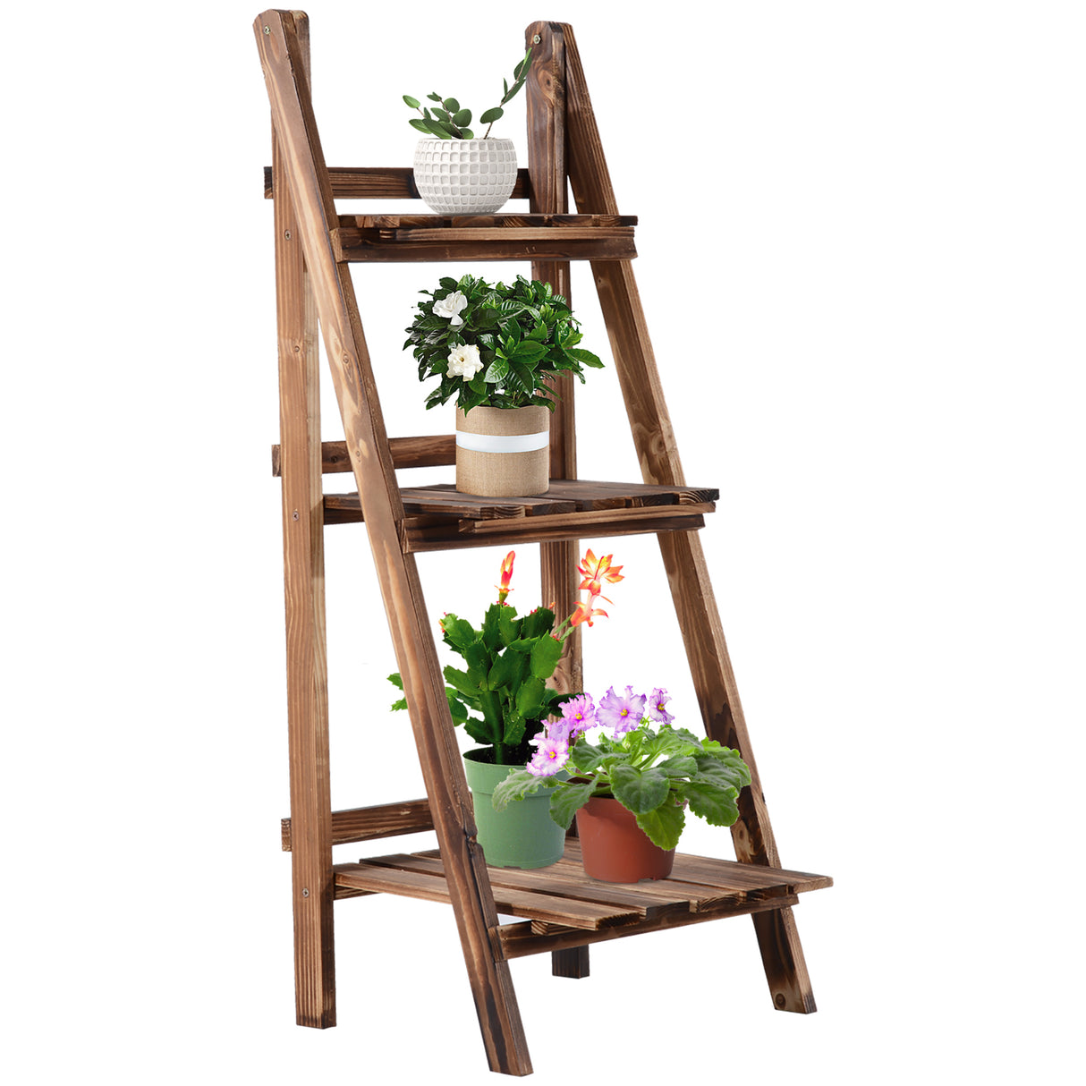 easycomfort scaffale portapiante pieghevole in legno di abete con 3 livelli da esterno 40x37x93cm
