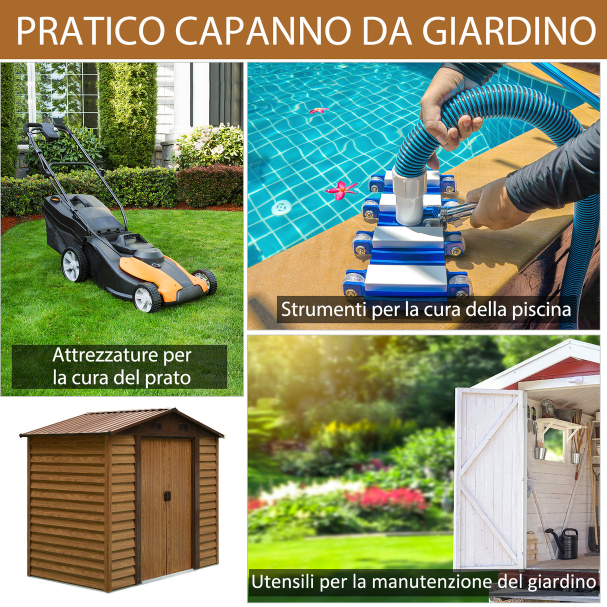 easycomfort casetta da giardino porta attrezzi con porte scorrevoli e pareti effetto legno 152x235.7x208.7cm