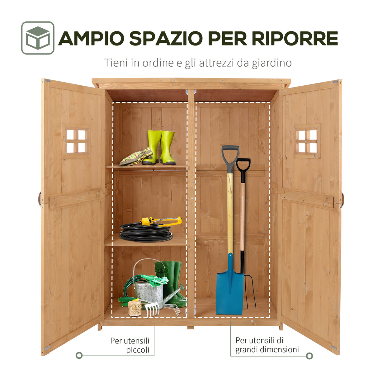 easycomfort casetta da giardino legno con porta doppia mensole e finestre 127.5x50x164cm 35540
