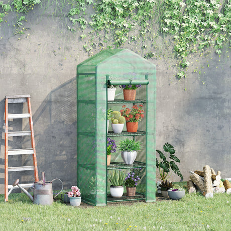 easycomfort serra per piante verticale con scaffale a 4 ripiani in acciaio e pe verde scuro 70x50x160cm