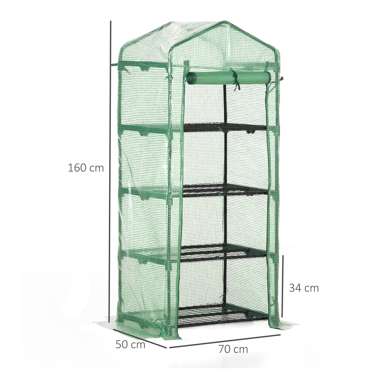 easycomfort serra per piante verticale con scaffale a 4 ripiani in acciaio e pe verde scuro 70x50x160cm