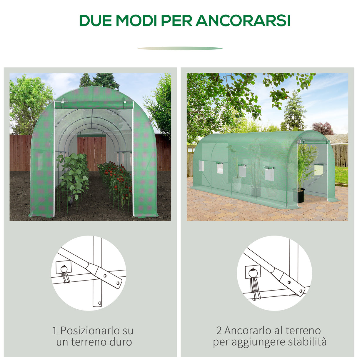 easycomfort easycomfort serra a tunnel da giardino struttura in acciaio con 8 finestre verde 500x200x210cm