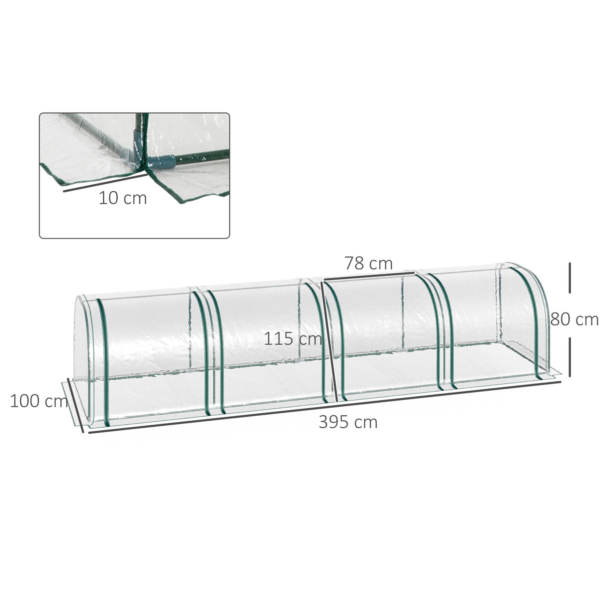 easycomfort serra a tunnel in acciaio e pvc impermeabile e anti uv con 4 porte a cerniera 395x100x80 cm