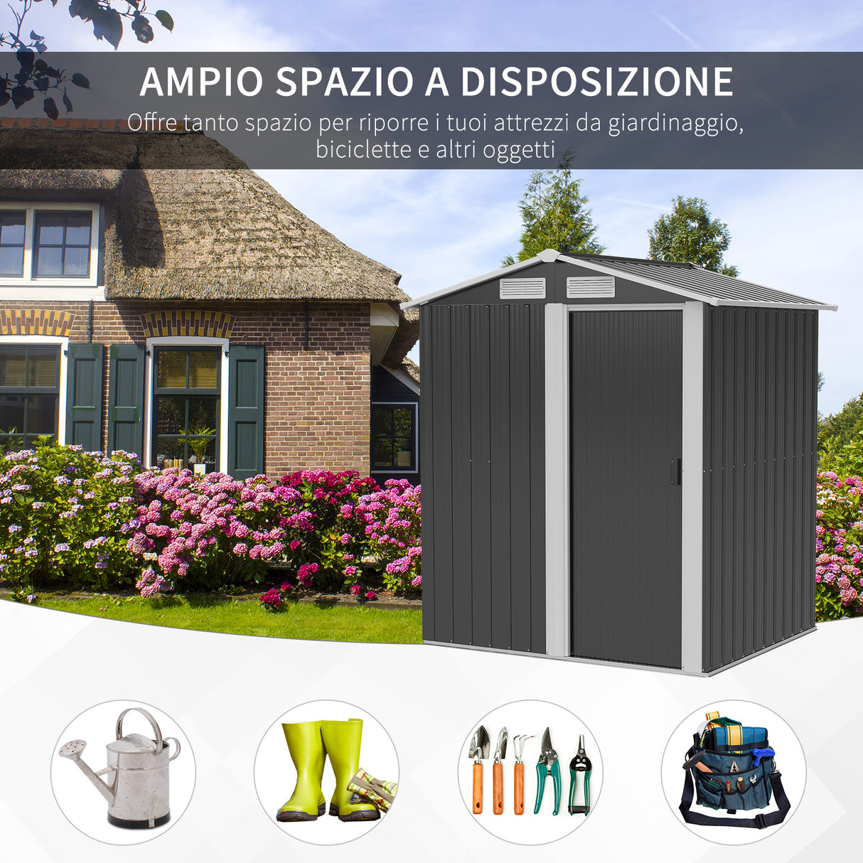 easycomfort casetta da giardino porta attrezzi in acciaio tetto inclinato e 4 prese d aria 152x132x188cm