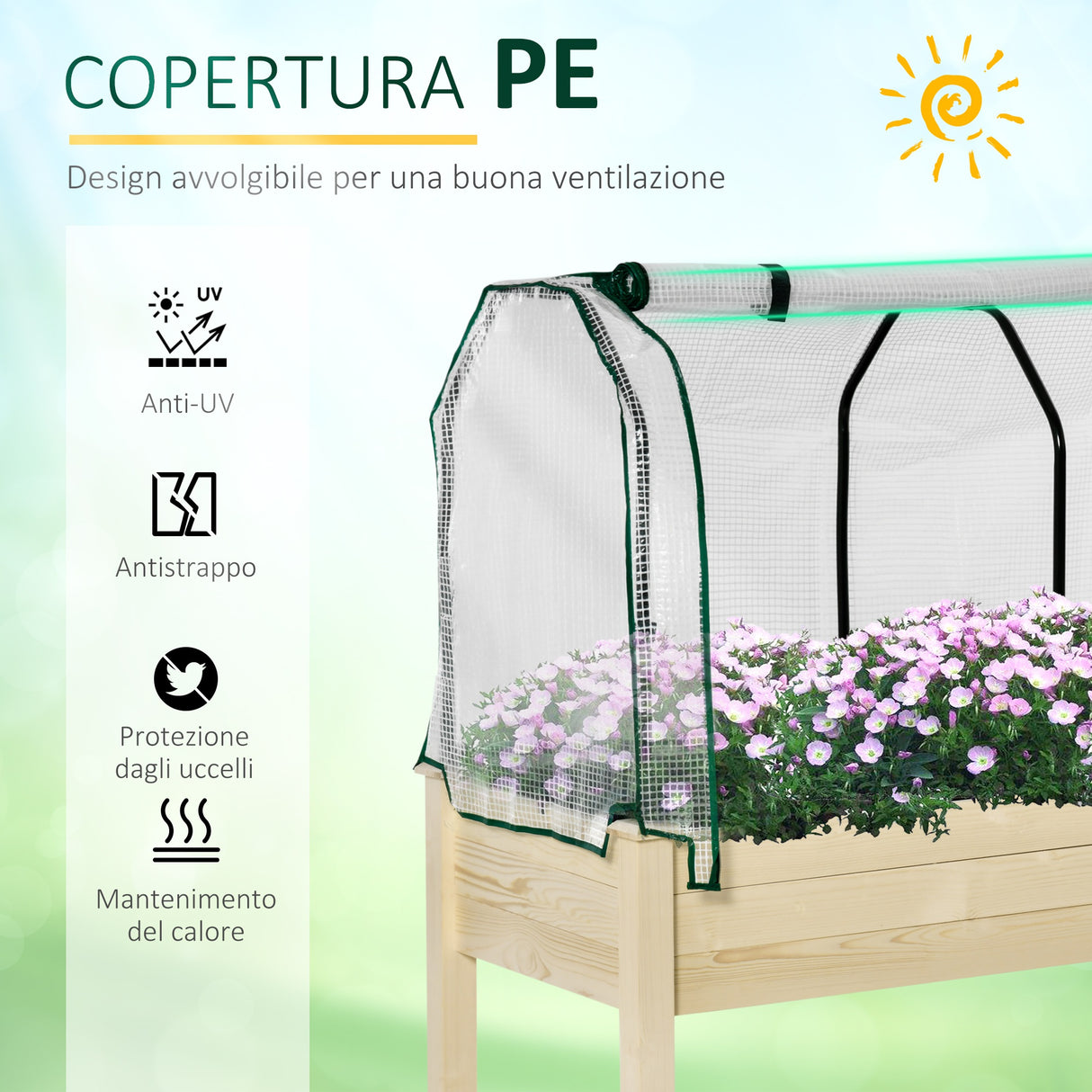 easycomfort easycomfort letto per orto in cassetta con serra da giardino portapiante da esterno in legno e pe per fiori e verdure 121x55x117cm