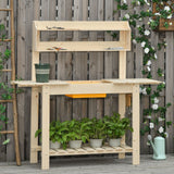 easycomfort banco da lavoro per giardinaggio in legno naturale con vaschetta integrata mensole e ganci 100x40x140cm