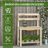 easycomfort banco da lavoro per giardinaggio in legno naturale con vaschetta integrata mensole e ganci 100x40x140cm