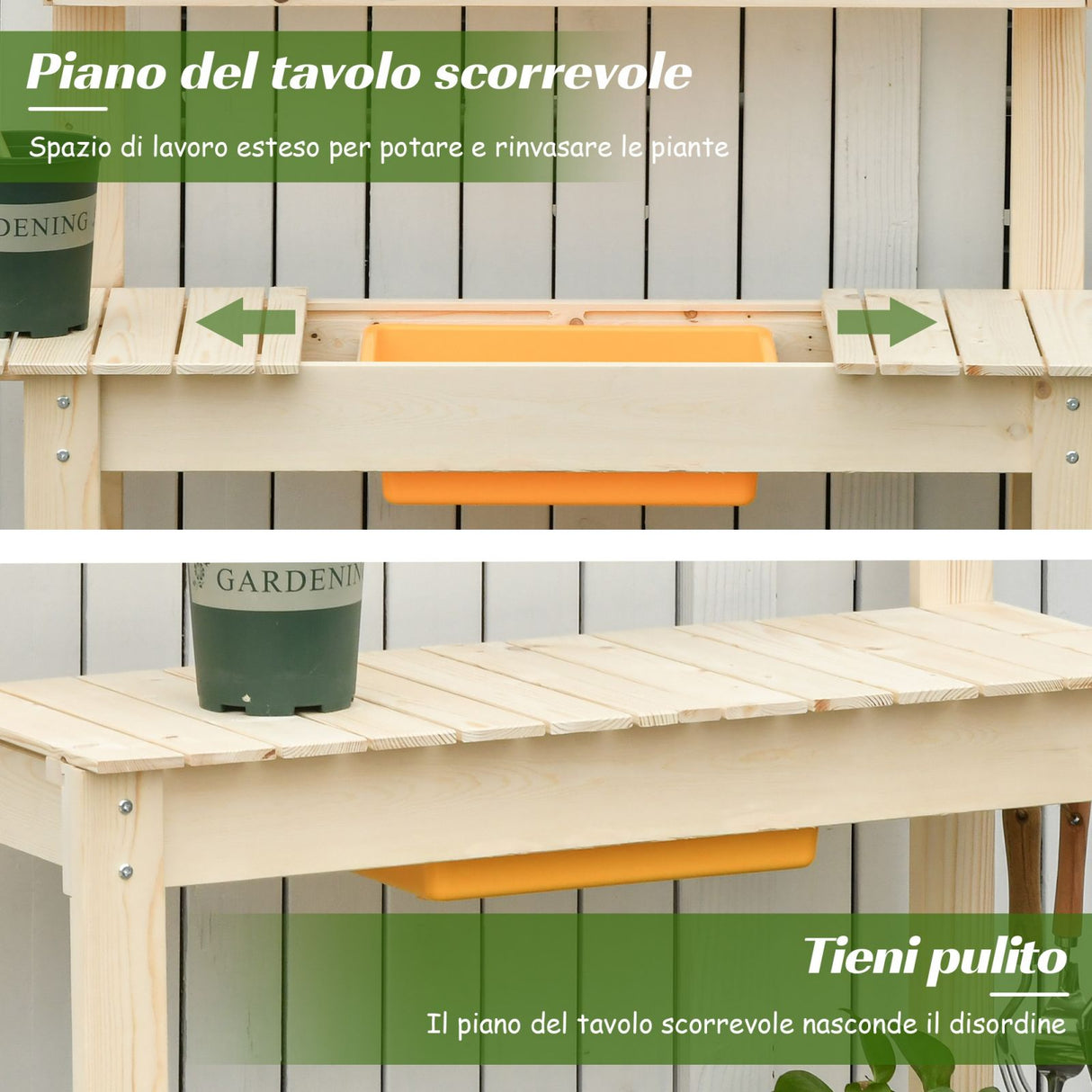 easycomfort banco da lavoro per giardinaggio in legno naturale con vaschetta integrata mensole e ganci 100x40x140cm