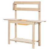 easycomfort banco da lavoro per giardinaggio in legno naturale con vaschetta integrata mensole e ganci 100x40x140cm