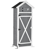 easycomfort casetta da giardino porta attrezzi in abete con ripiano rimovibile e tavolo da lavoro 78x52.5x182 cm grigia