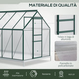 easycomfort serra da giardino in policarbonato 190x375x199cm con finestra apribile e porta scorrevole struttura in alluminio verde
