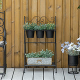 easycomfort portapiante in metallo pieghevole con 3 vasi e ripiano inferiore per casa e giardino 47x37x78.5cm nero
