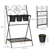 easycomfort portapiante in metallo pieghevole con 3 vasi e ripiano inferiore per casa e giardino 47x37x78.5cm nero