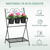 easycomfort portapiante in metallo pieghevole con 3 vasi e ripiano inferiore per casa e giardino 47x37x78.5cm nero