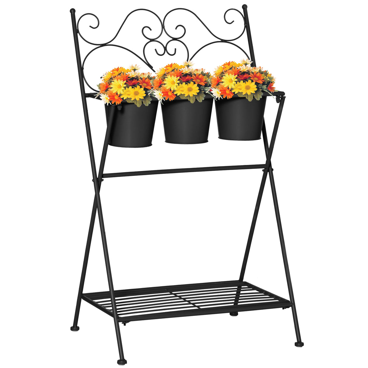 easycomfort portapiante in metallo pieghevole con 3 vasi e ripiano inferiore per casa e giardino 47x37x78.5cm nero
