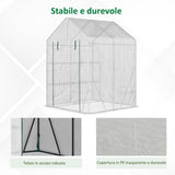 easycomfort serra da giardino per esterni in acciaio e pe con 2 scaffali e porta avvolgibile 143x143x195 cm bianco