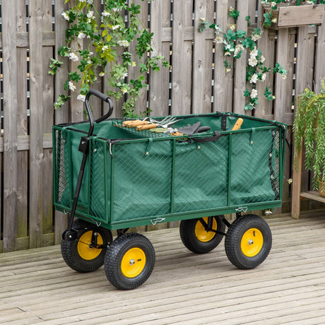 easycomfort carrello da giardino in acciaio con pareti laterali ribaltabili e 4 ruote capienza 342l verde