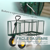 easycomfort carrello da giardino in acciaio con pareti laterali ribaltabili e 4 ruote capienza 342l verde