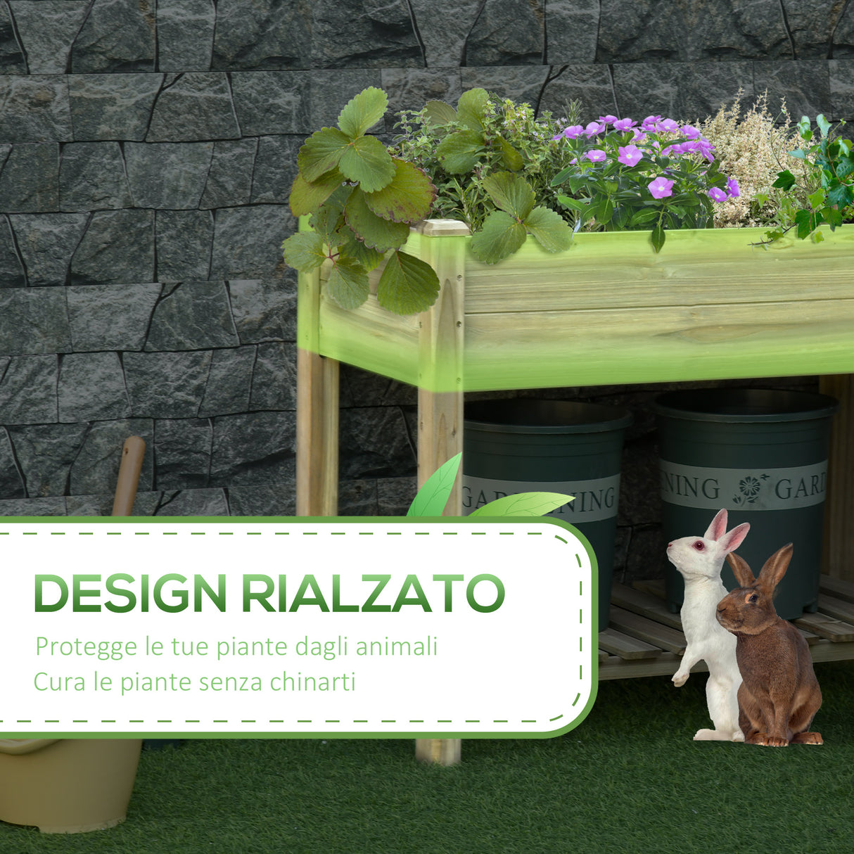 easycomfort fioriera rialzata in legno con gambe e ripiano inferiore per giardino e balcone 91x51x76cm 33183