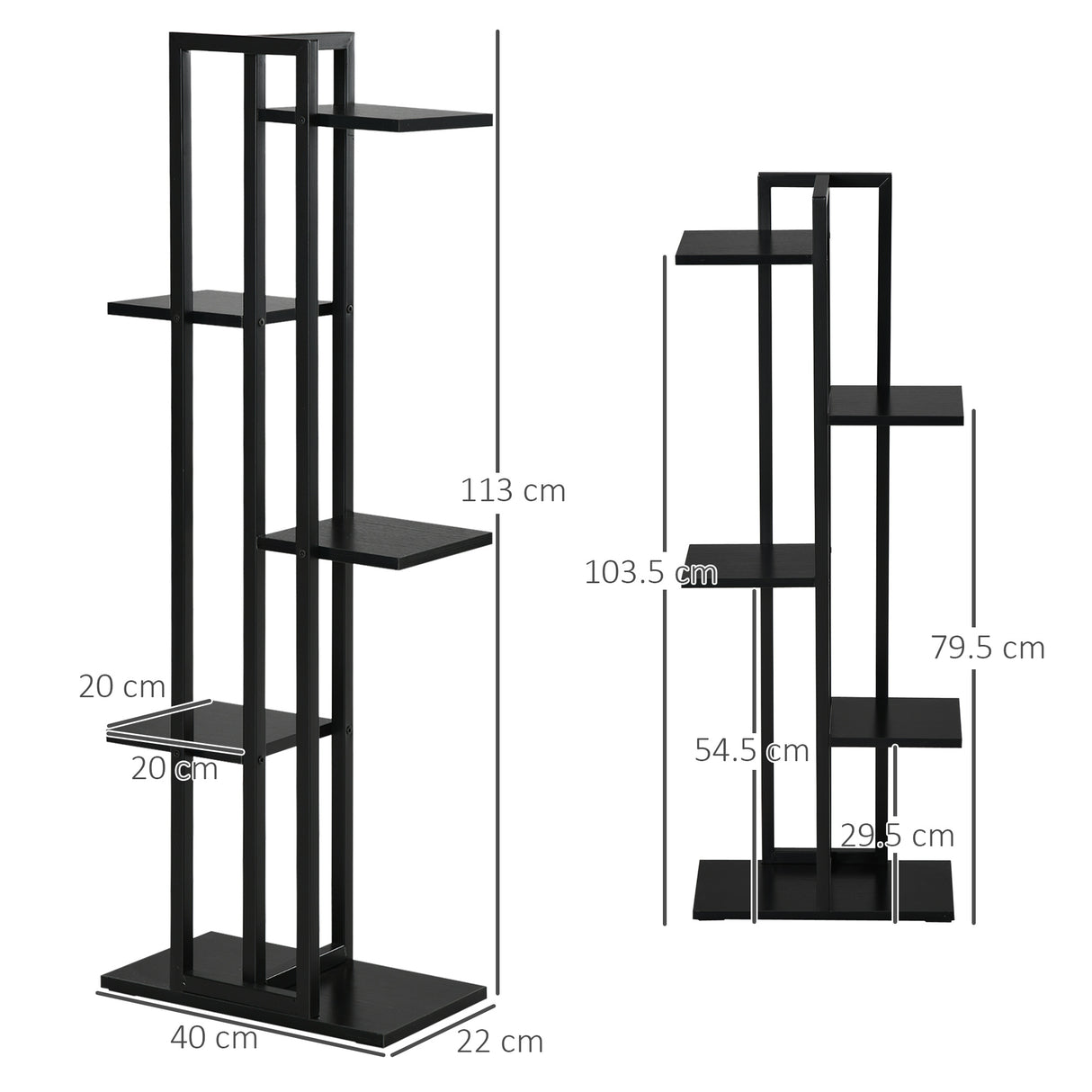easycomfort scaletta portavasi a 5 livelli per interni ed esterni in mdf e acciaio 40x22x113 cm nero