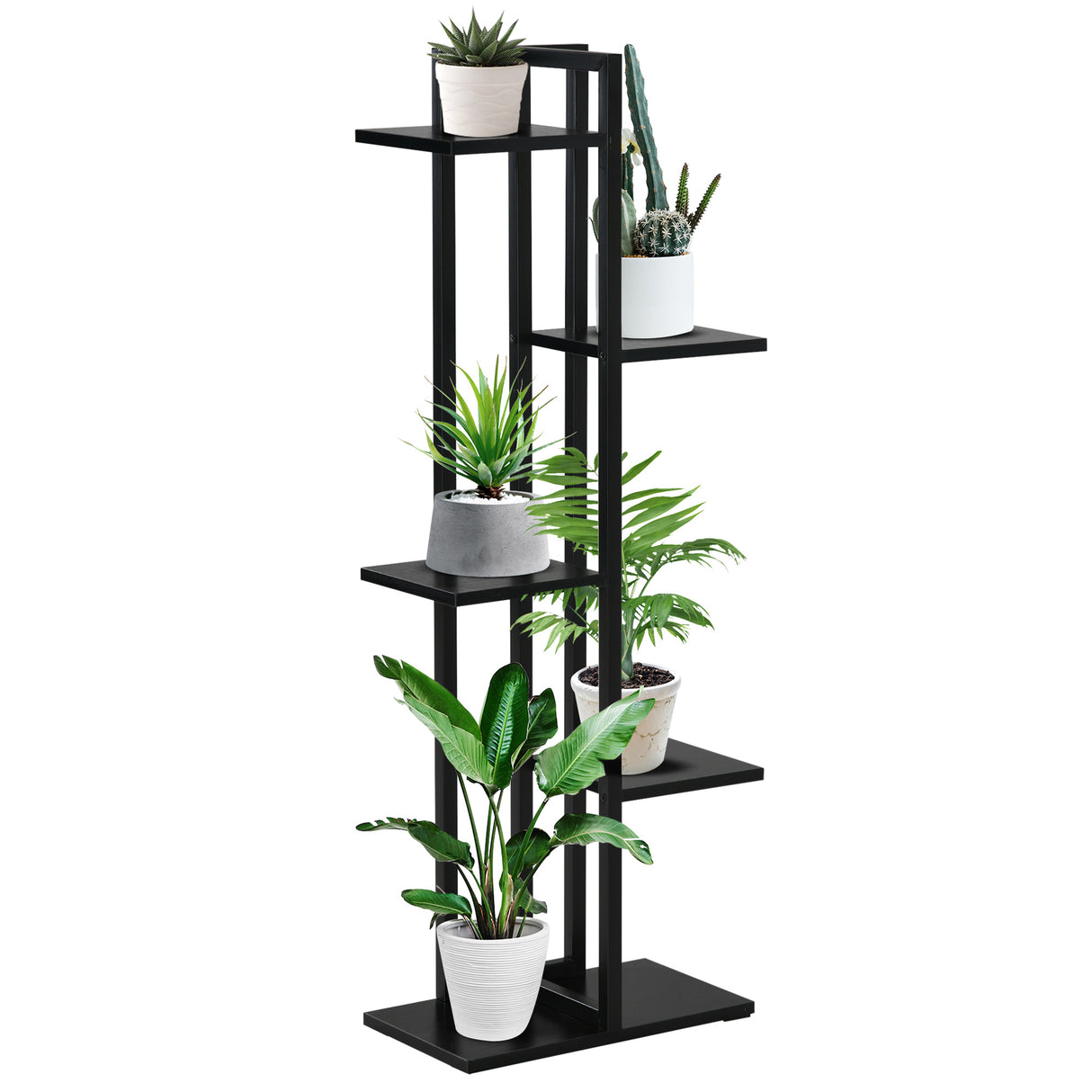 easycomfort scaletta portavasi a 5 livelli per interni ed esterni in mdf e acciaio 40x22x113 cm nero