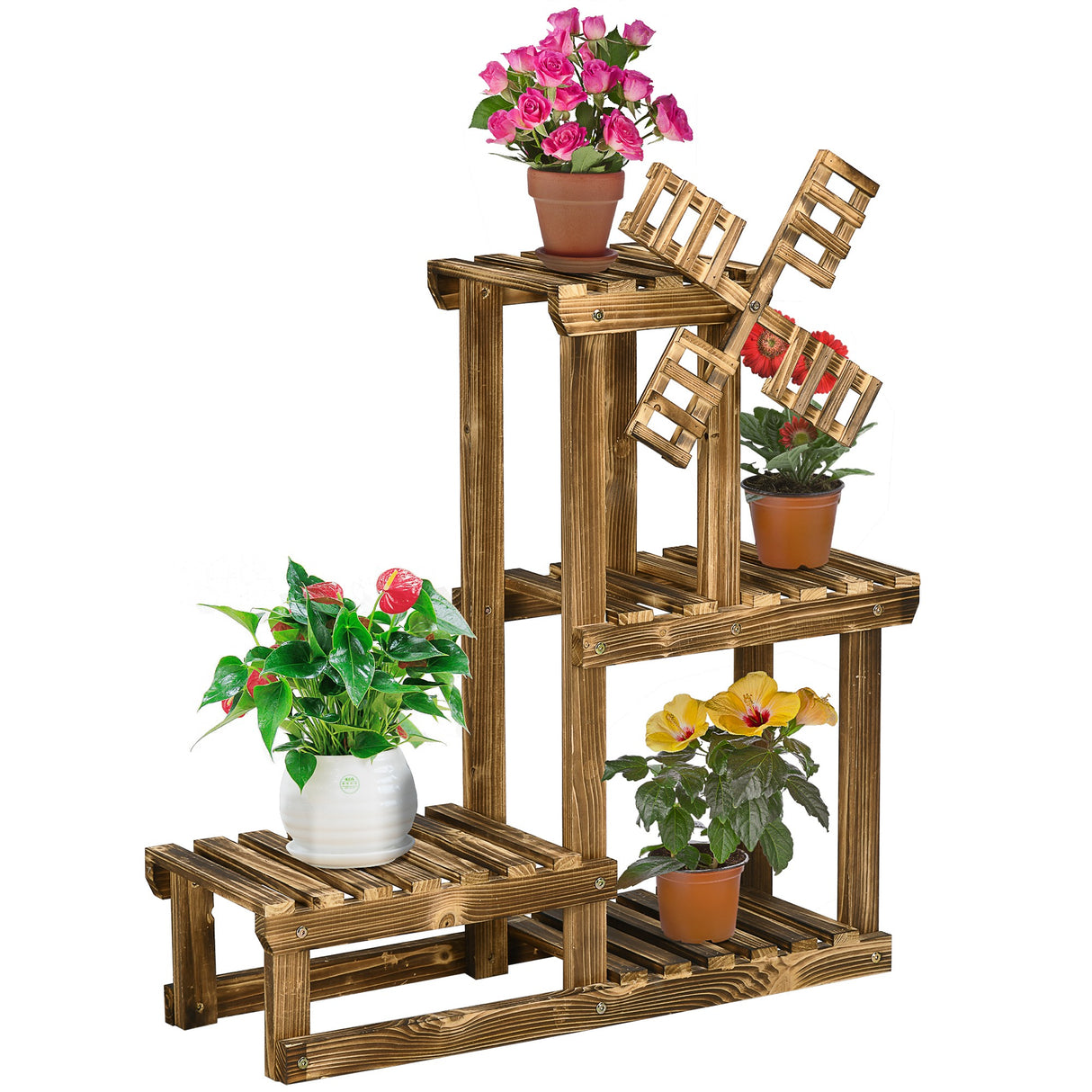 easycomfort scaffale per piante da esterno a 4 ripiani con decorazione a mulino 76x30x90 cm