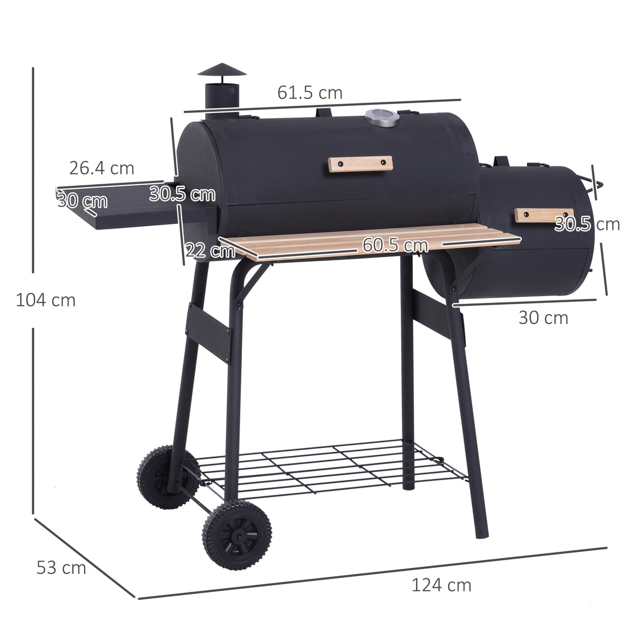 easycomfort easycomfort barbecue a carbone con coperchio e affumicatore bbq da giardino con ripiani e ruote 124x53x104 cm nero