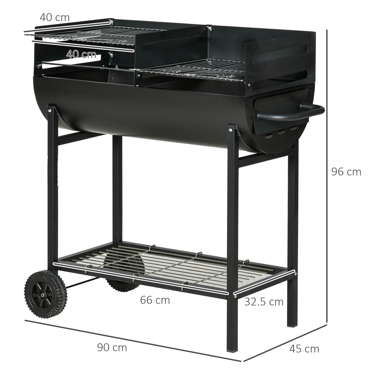 easycomfort easycomfort barbecue in acciaio con 2 griglie indipendenti nero 90cm x 45cm x 96cm