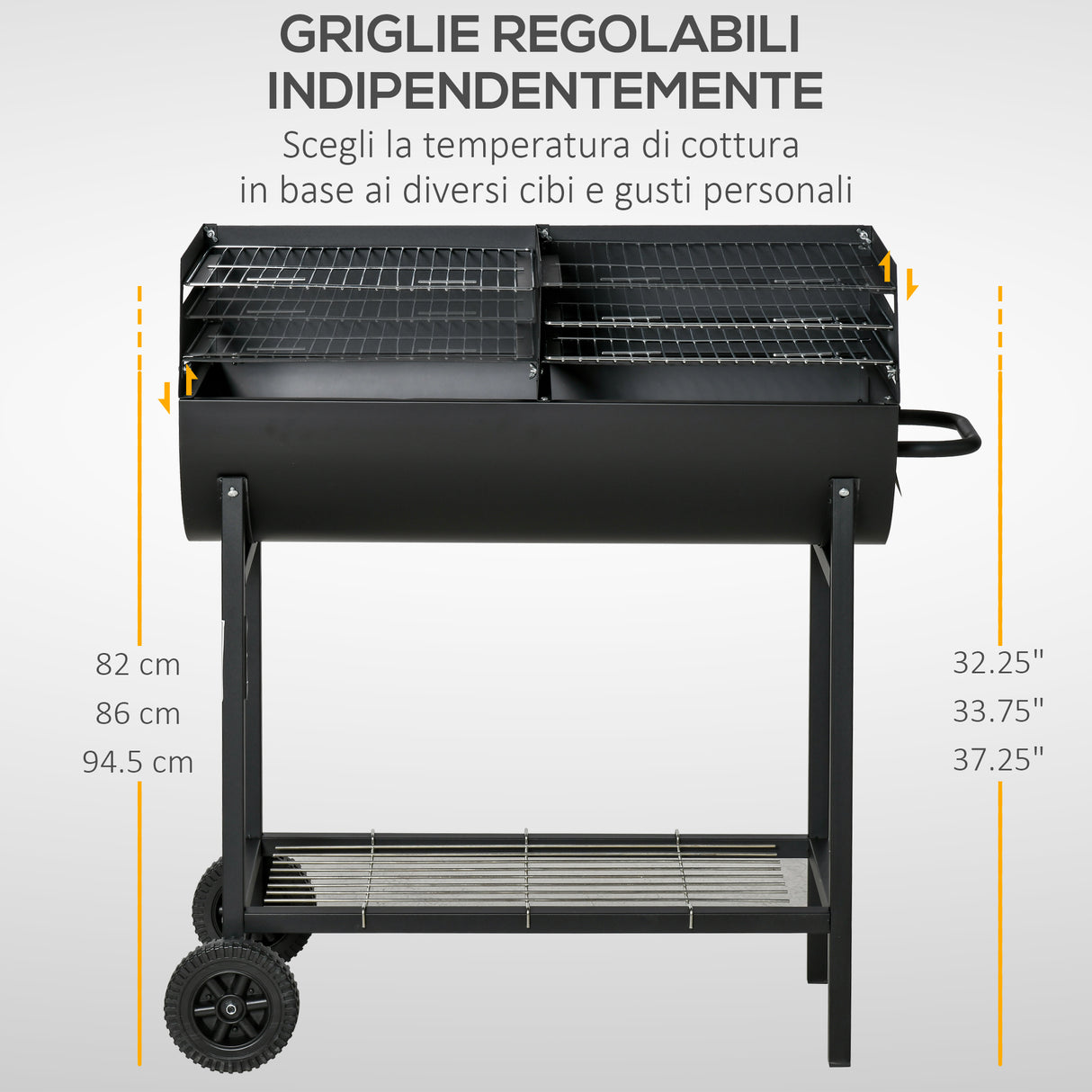 easycomfort easycomfort barbecue in acciaio con 2 griglie indipendenti nero 90cm x 45cm x 96cm