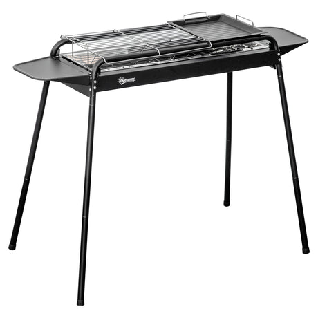 easycomfort easycomfort barbecue a carbonella con griglia e piastra in acciaio con ripiani laterali 113x59x83 5cm nero