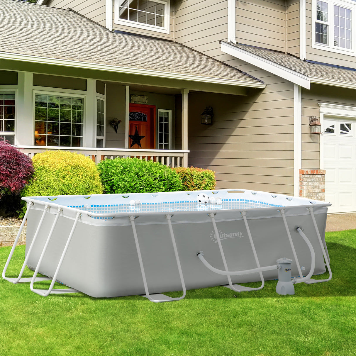 easycomfort piscina fuori terra da giardino rettangolare con pompa di filtraggio e telaio in acciaio 340x215x80cm grigia